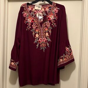 Savanna Jane Burgundy Floral Embroidered Tunic